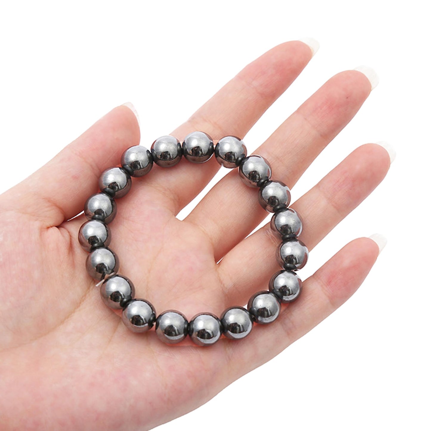 Cryhand Handmade 8mm Beaded Bracelets For Men Protection Bracelet For Women Chakra Feng Shui Stretchy Handmade Lucky Money Stretchy Crystal Bracelets Best Gifts (Hematite 3PCS)