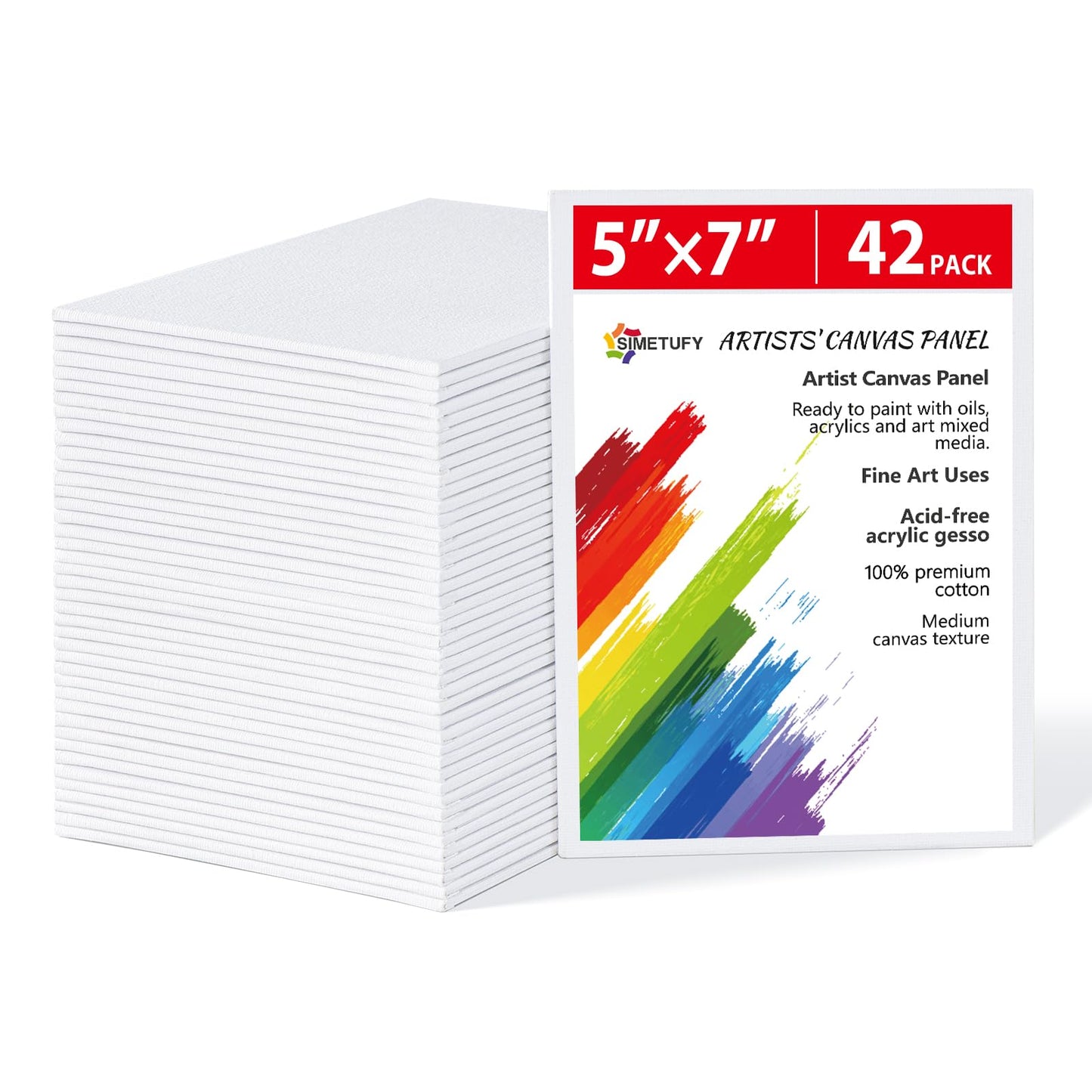 Simetufy 42 Pack 5x7 Inch Small Canvas Boards for Painting, 8oz Pre-Primed Flat Canvas Panels, Acid-Free 100% Cotton for Acrylics Oil Watercolor Paints