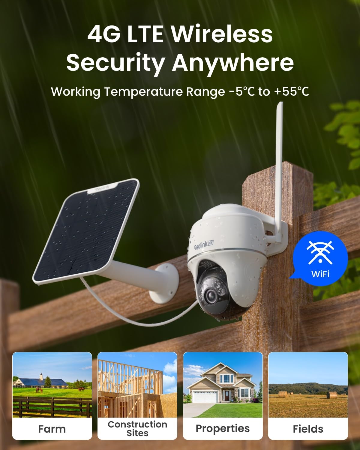 REOLINK 4K LTE Cellular Security Camera Wireless Outdoor, No WiFi, 3G/4G LTE, Solar Powered, SIM Card+32GB SD Card Included, Color Night Vision, Local/Cloud Storage, Go PT Ultra+SP, Updated Version