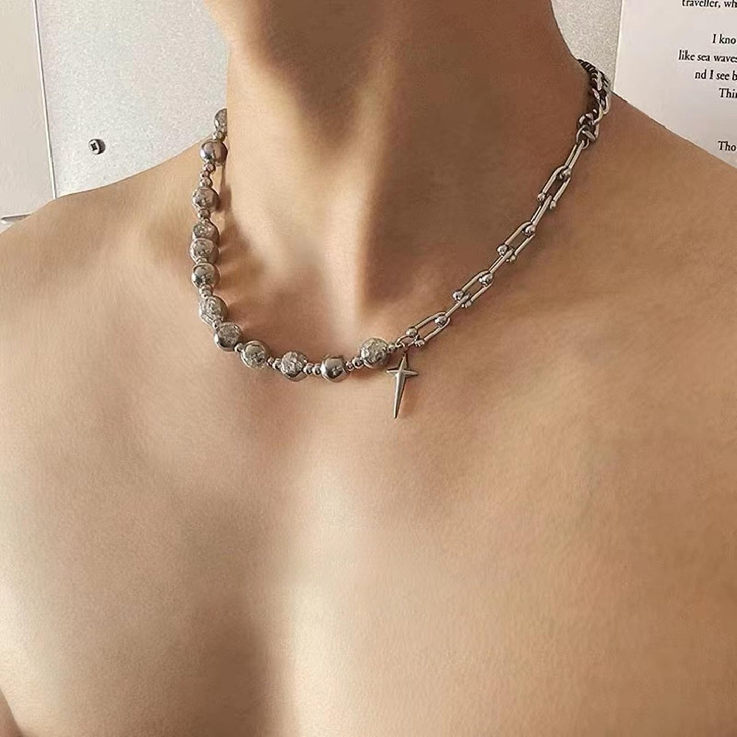 Buyongwant Y2k Irregular Necklace for Women Fashion Cracked Beads Star Pendant Spliced Titanium Steel Chain Ladies Men's