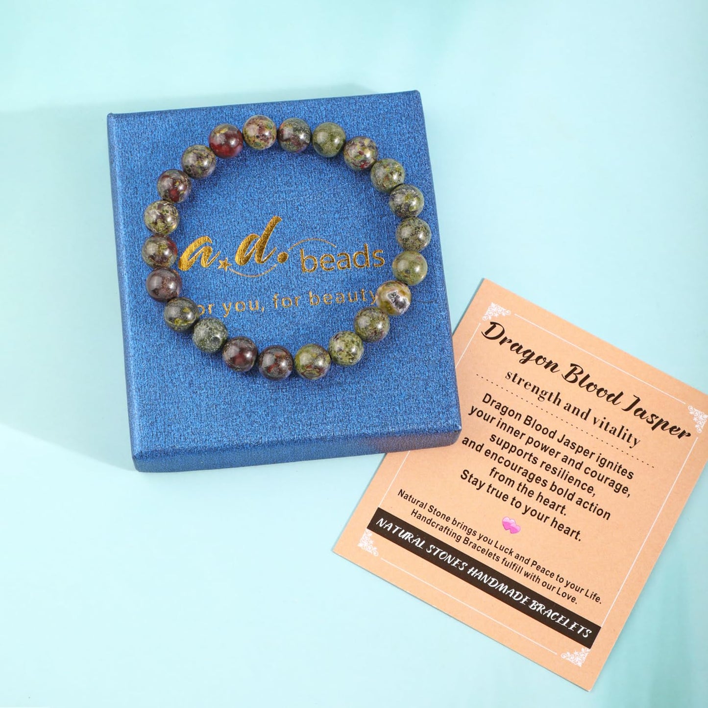AD Beads 6mm Handmade Dragon Blood Jasper Elastic Bracelet – Natural Gemstone for Strength and Vitality – Meditation, Yoga, Healing and Energy Gift for Men Women
