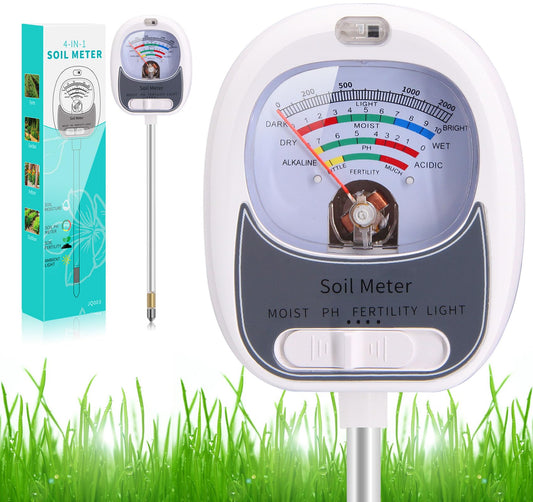 HSLGOVE 4-in-1 Soil Test Kit – Soil Moisture Meter, pH, Fertility & Sun-Light, No Battery Required, Large Dial Soil Tester for Indoor & Outdoor Gardening, Lawn, Farm –Stonewhite