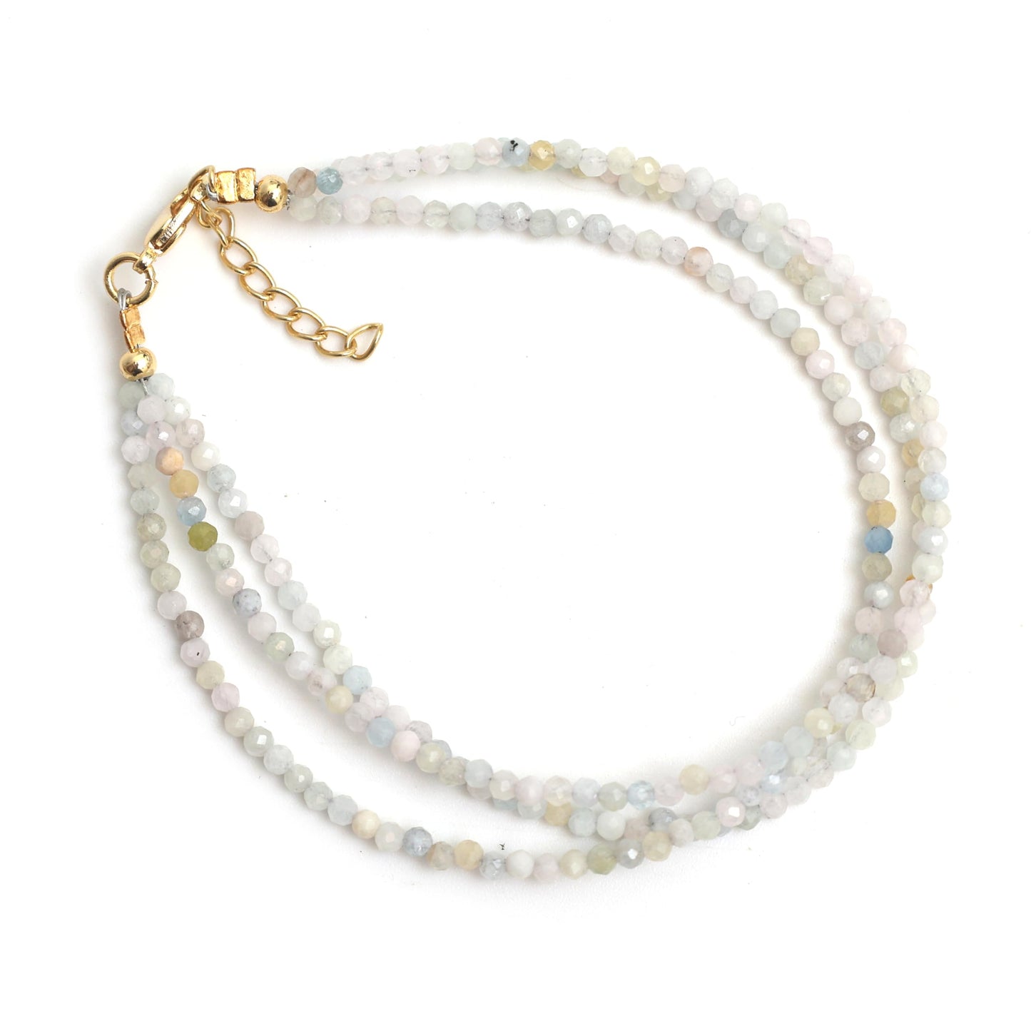 Gempires Morganite Beaded Bracelets Multi Strand Handmade Bracelet Lightweight Wrist Jewelry Hypoallergenic 8 Inch Gold Plated Trendy Western Jewerly For Women