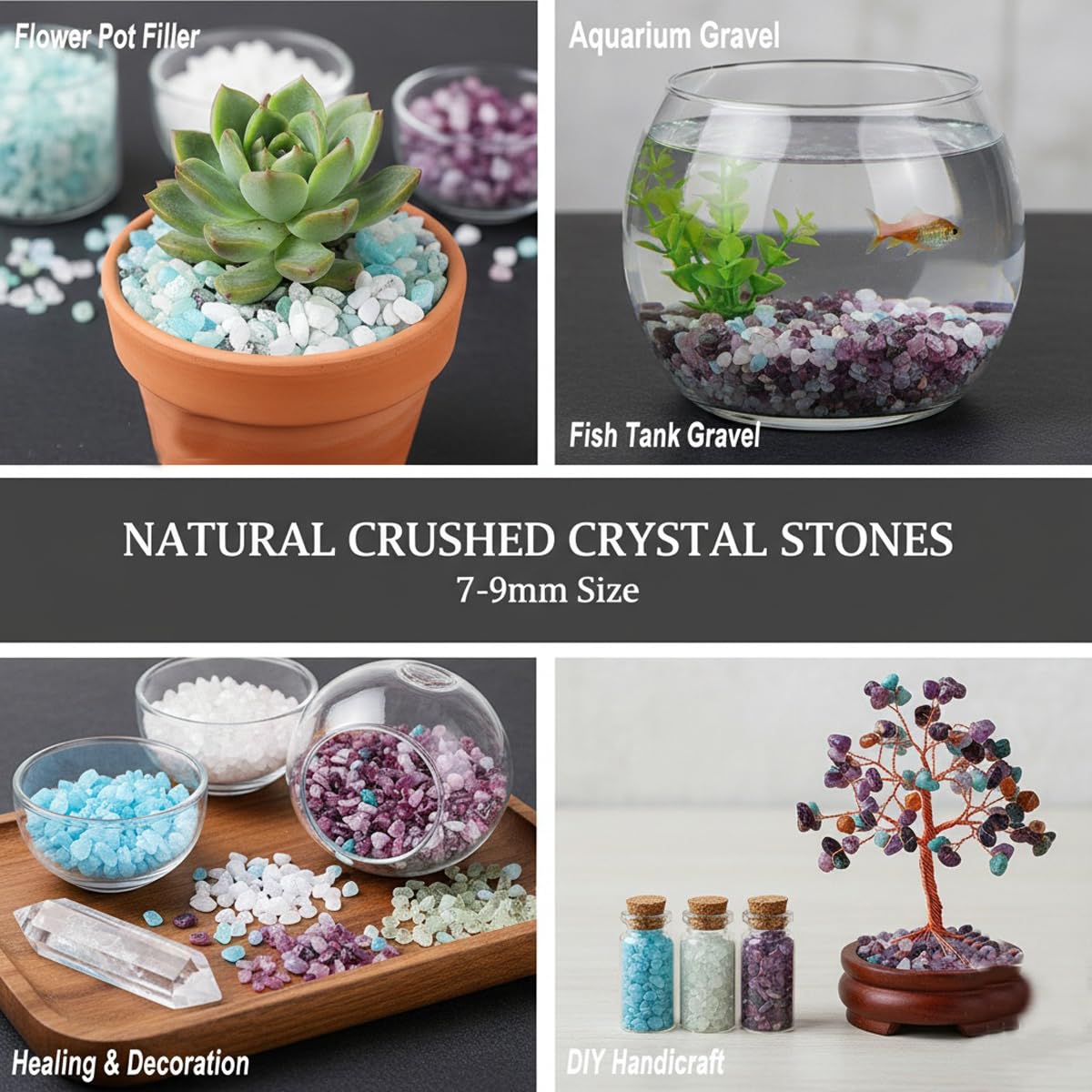 Natural Colorful Quartz Tumbled Chips Crushed Crystal Stone, 7-9mm Polished Healing Crystal Chips Healing Reiki Crystal Jewelry Making Home Decoration