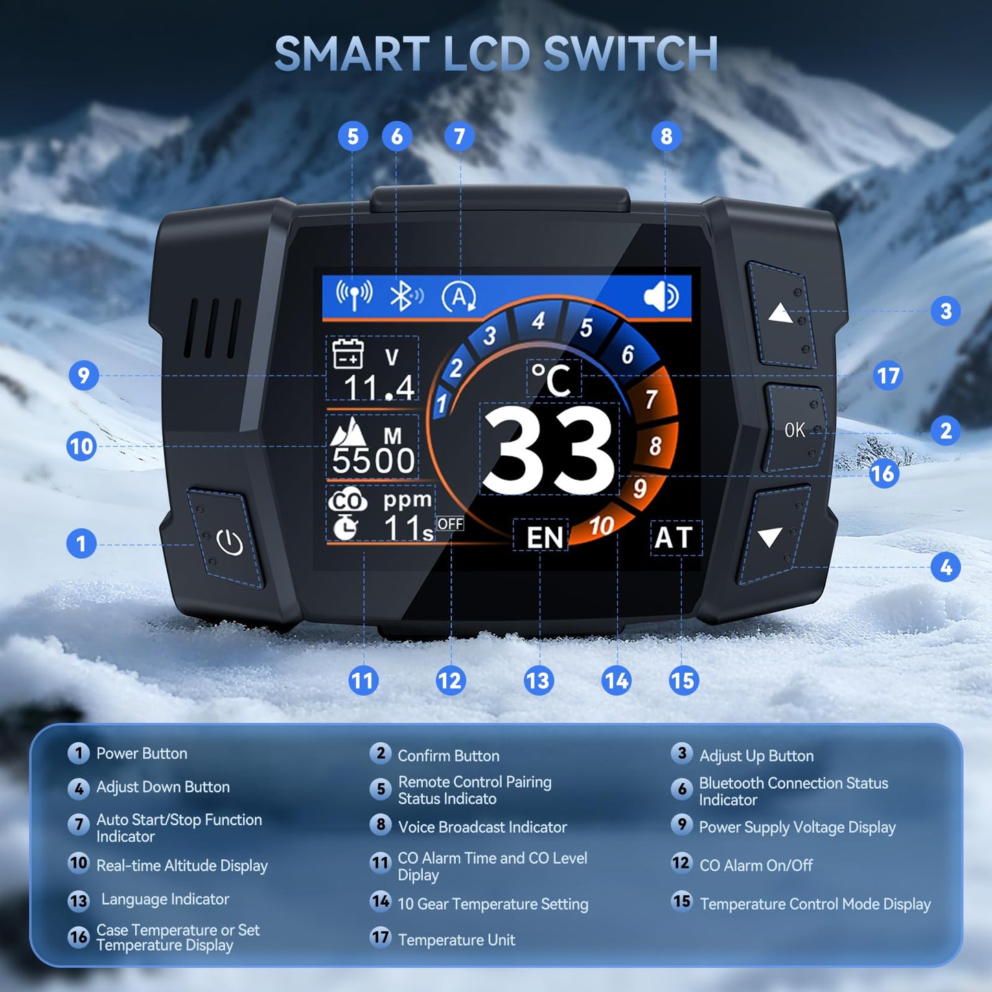 Diesel Heater Ultra, 12V/24V/110V 8KW with CO Protection (Auto Shut-off & Alarm), Thermostat, Remote, TFT Display, Auto Altitude Adjustment, Chinese Diesel Heater for Camping, RV, Tent