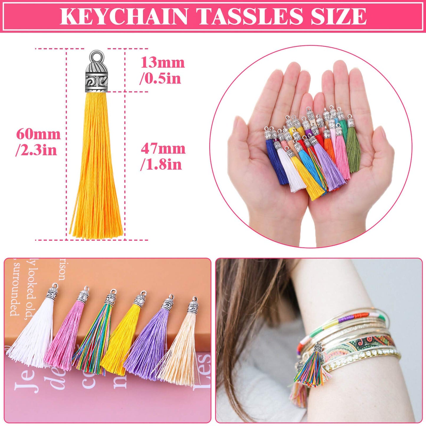 Caffox Tassels for Jewelry Making, 120PCS Keychain Tassel Charms Bulk, Silky Handmade Tassels for Earrings Bracelets Necklaces and DIY Craft