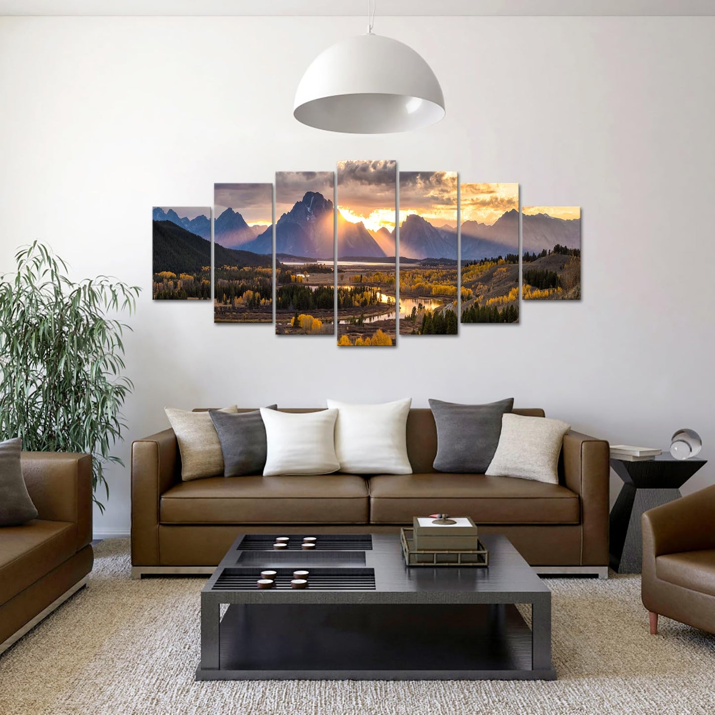 iKNOW FOTO XLarge Canvas Set of 7 Wall Art Grand Teton National Park in Autumn in Wyoming USA Landscape Picture Prints Painting Scenery Wall Decor for Home Decorations 70x32 Inches