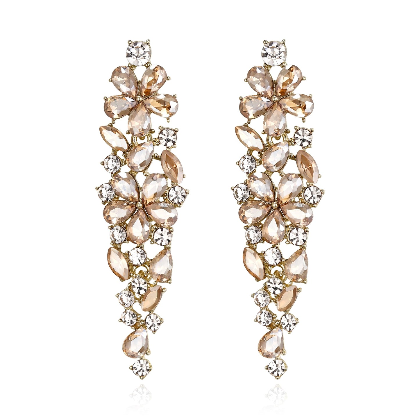 EleQueen Sparkle Marquise Rhinestone Crystal Statement Dangle Earrings for Women, Gold-Tone Brown Crystals Art Deco Prom Chandelier Jewelry for Wedding Bridal