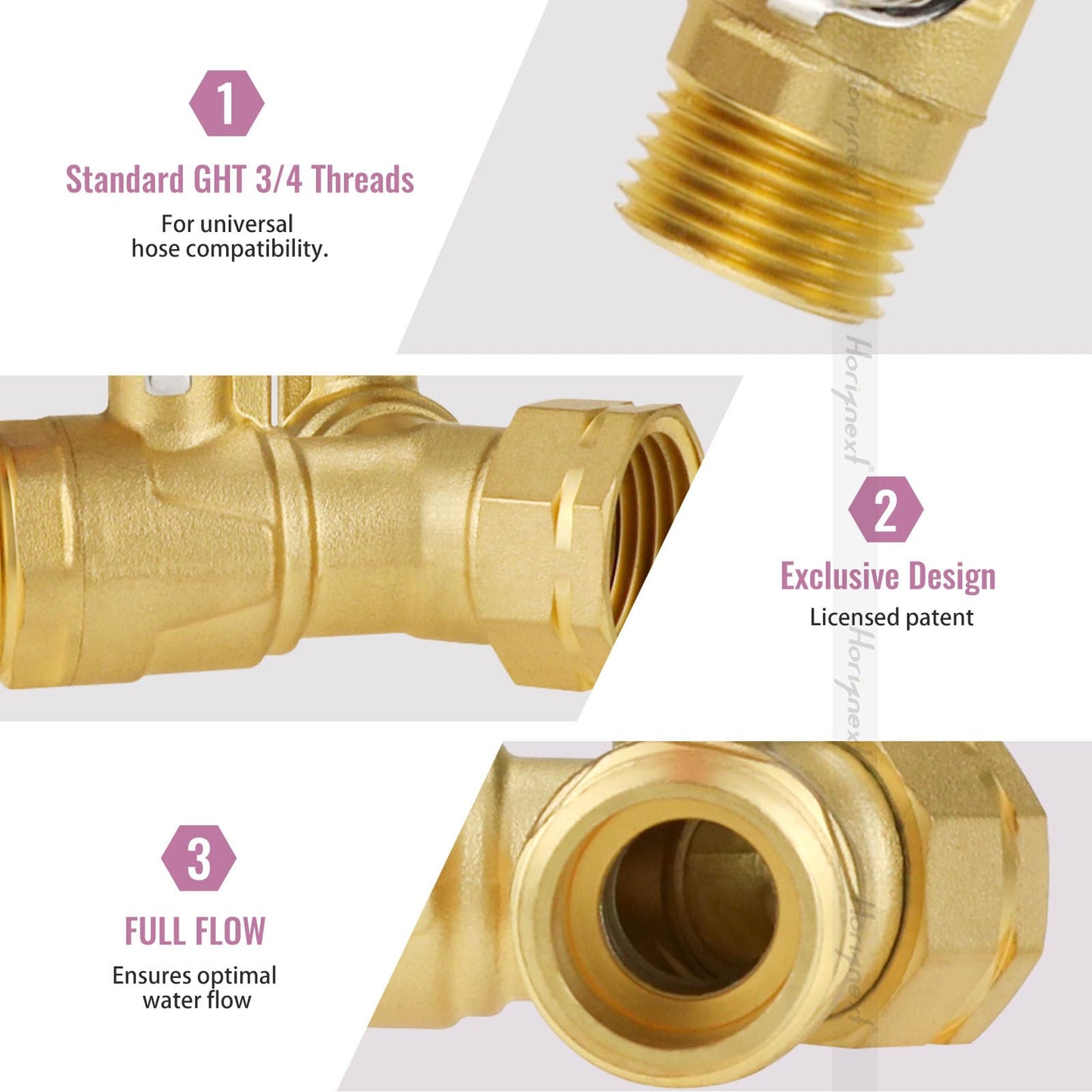 Horiznext GHT 3/4 full flow garden hose splitter, brass hose splitter 2 way heavy duty, y valve hose splitter with shutoff, outdoor water spigot splitter hose connector (1 pc)