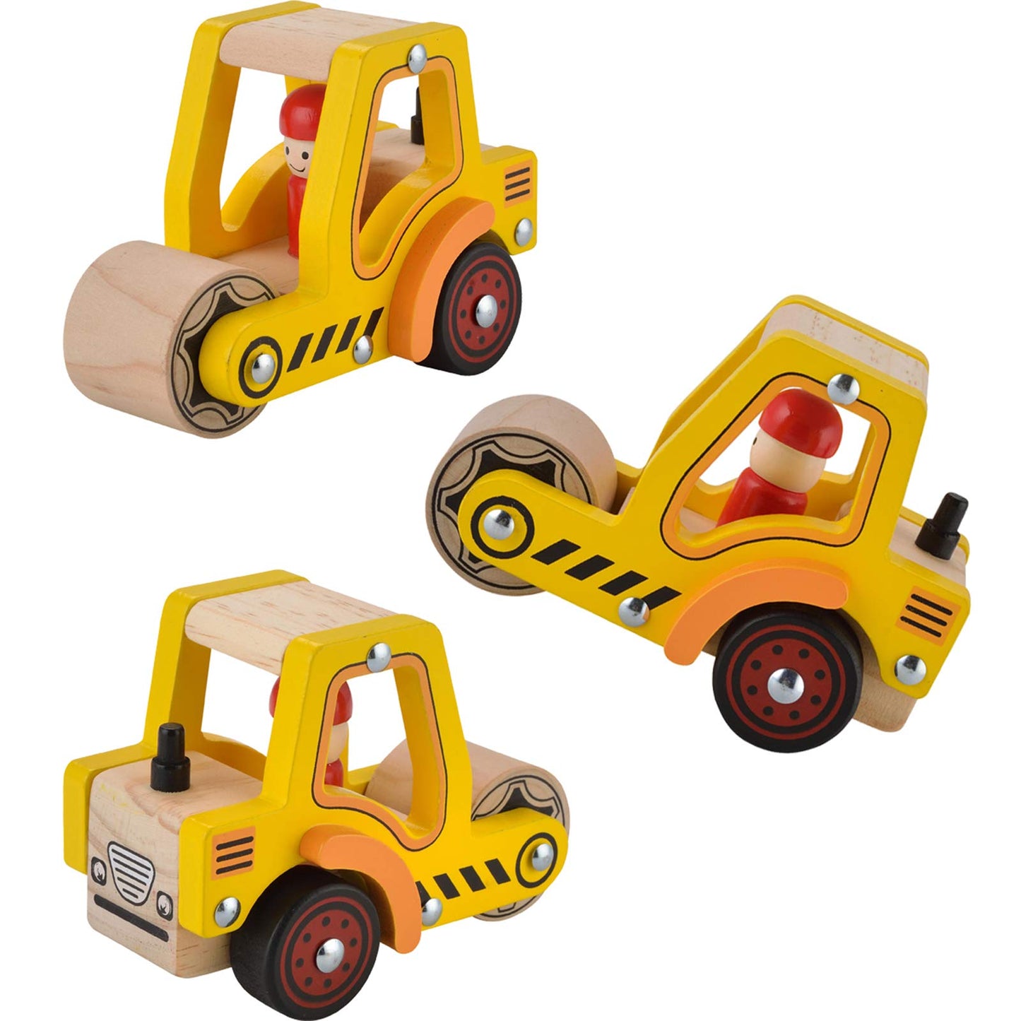 Wooden Push Car Toys for Infants 12-18 Months, 2 Pcs Baby Vehicle Toys Hand Push Car for 1 2 Year Old Boys Girls (Cement Truck + Road Roller)
