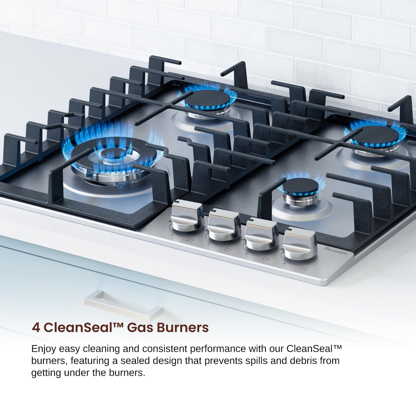 Rangaire RCG241S 24" Gas Cooktop - Stainless Steel, Sealed Burners, Cast Iron Grates, Die Cast Metal Burner Controls