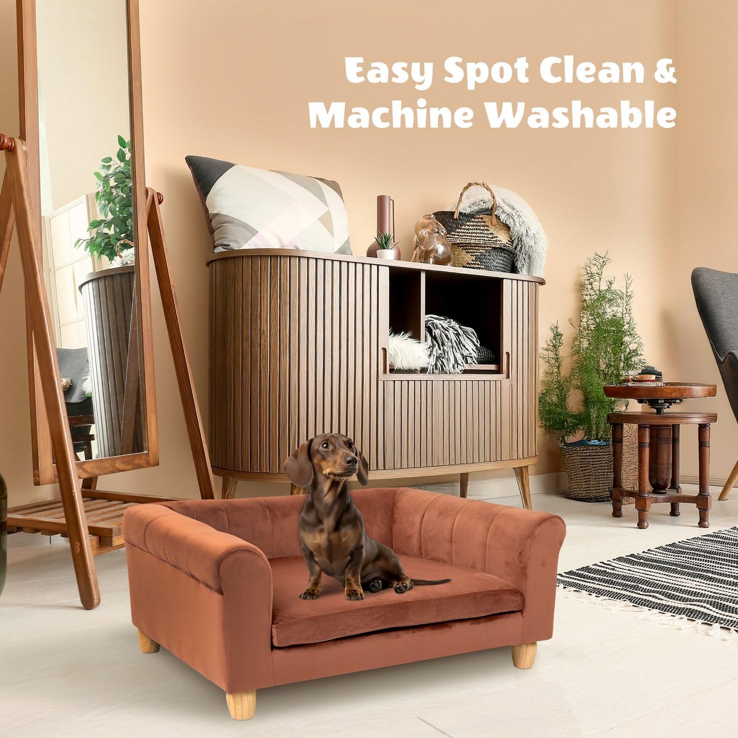 CRITTER SITTERS 33” Faux Suede Ped Bed in Brown, Durable Washable Sofa Couch for Small & Medium Cats & Dogs, Must Have Accessory for Yorkies, Shih Tzus & Frenchies, Kitten & Puppy Essential Furniture