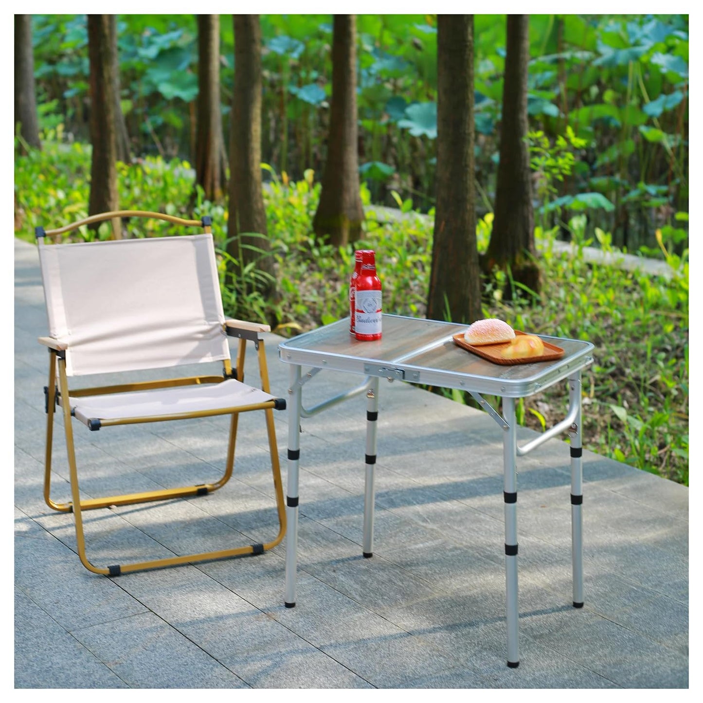 YihuiKo Small Folding Table, 3 Adjustable Heights Picnic Table, Outdoor Folding Table with Storage Mesh Layer, Portable Table for BBQ, Patio, and Indoor