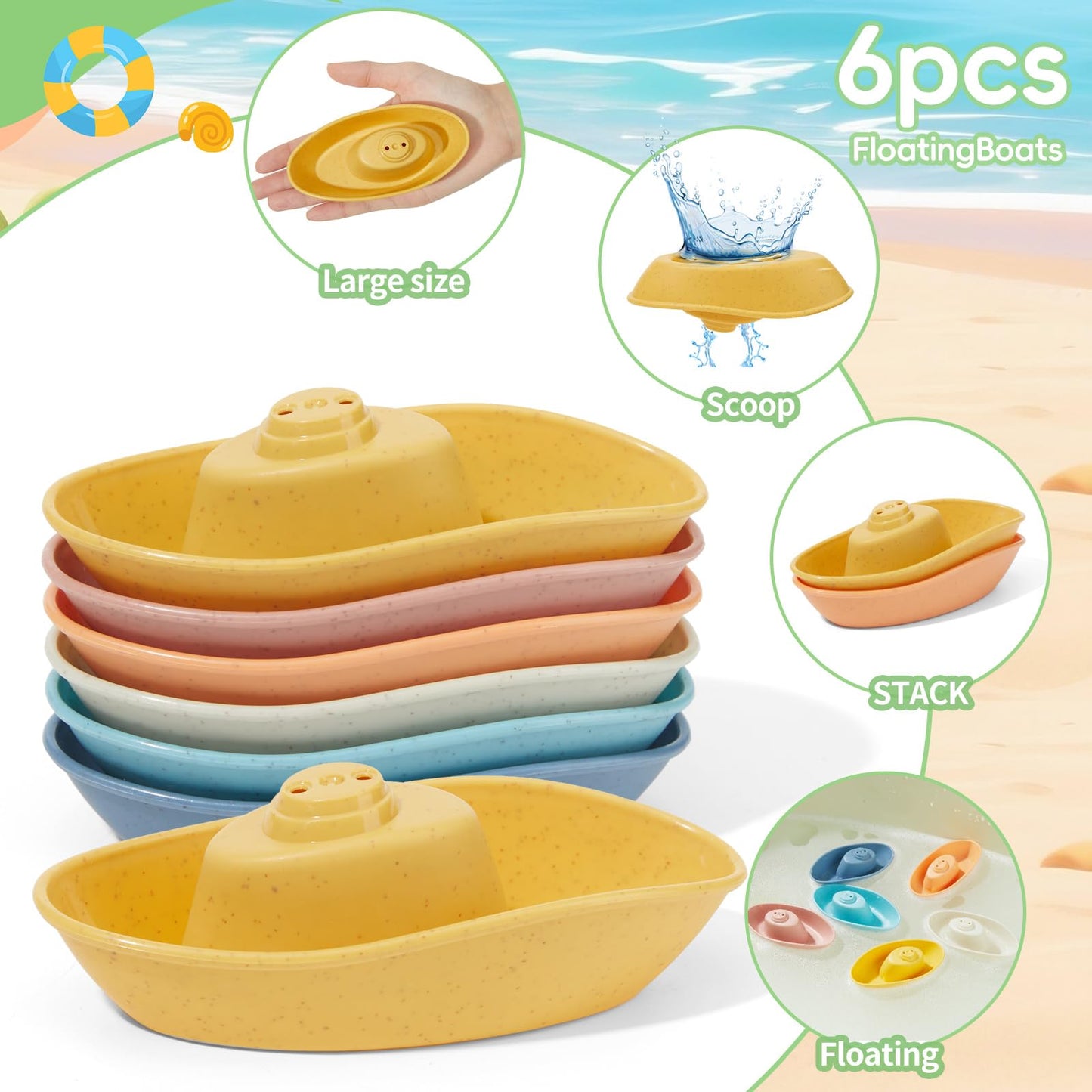 Mold Free Bath Toys, 15PCS | Safe Fun & Easy Clean Floating Boats & Rotating Waterfall Cups & Sealed with No Holes Floating Tub Toy and Mesh Bag for Babies 18+ Months | Bathtub Pool Water Toddler Toys