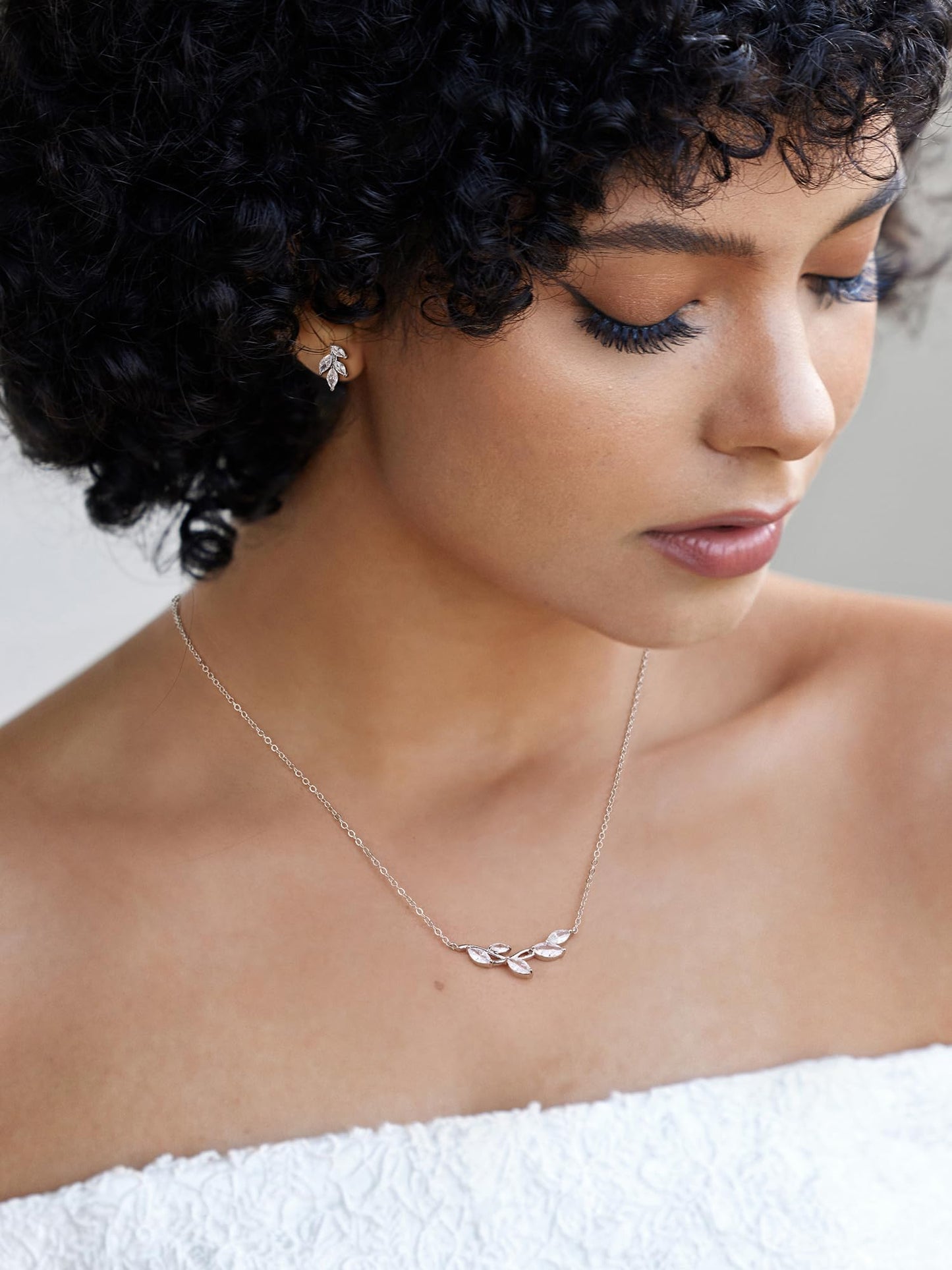 SWEETV Wedding Jewelry Set for Bride Bridesmaid, Cubic Zirconia Leaf Vine Wedding Earrings Necklace Set Bridal Jewelry Set for Wedding Prom