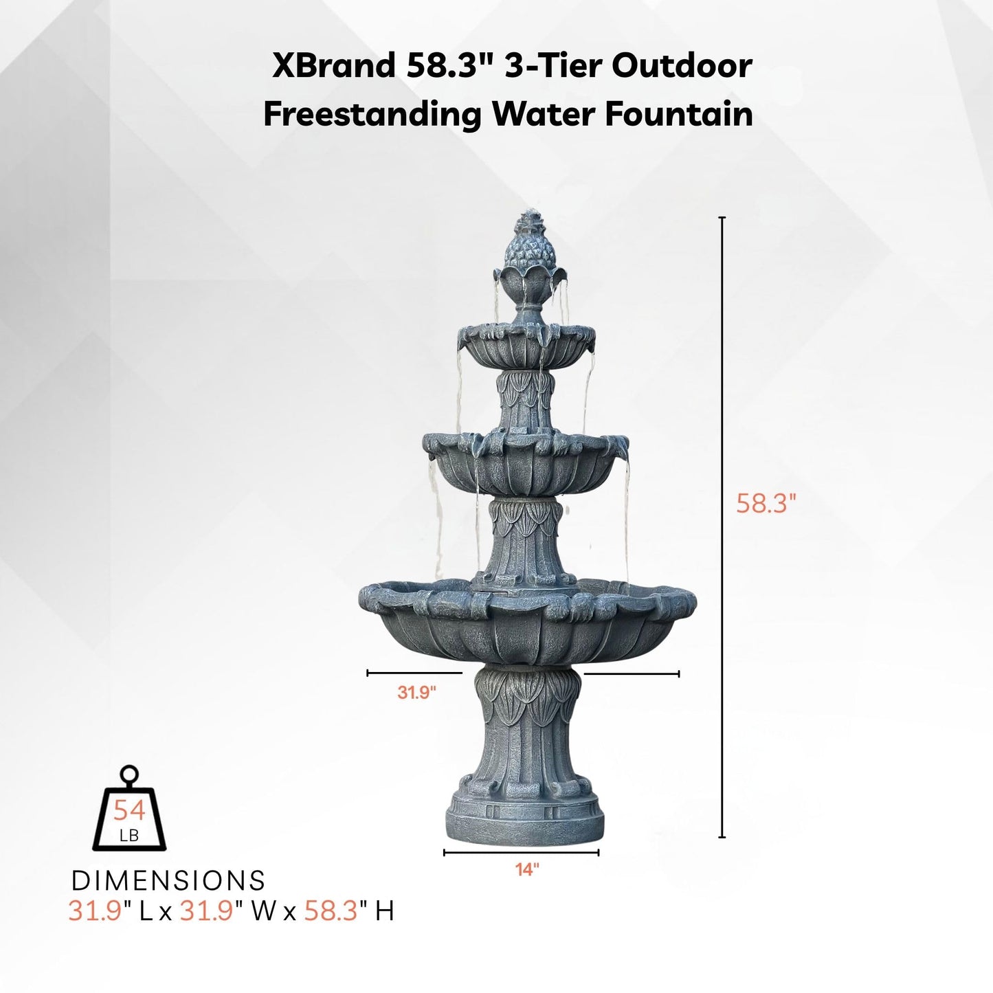 XBrand 58.3" 3-Tier Outdoor Freestanding Water Fountain - Classic Leaf Design, White Resin, Large Bird Bath with Pump - Ideal for Yard, Lawn and Garden, Porch Décor
