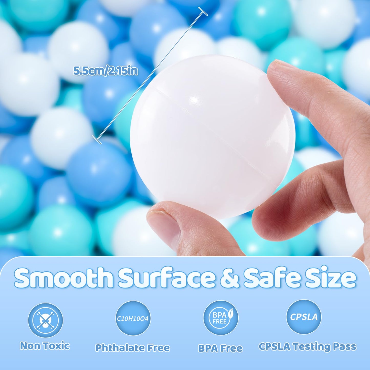 MoonxHome Ball Pit Balls for Toddlers, BPA Free Crush Proof Plastic Toy Balls for Ball Pit, Children's Pool Water Toys, Ideal Gift for Christmas Balls for Play Tent 2.15" Pack of 500 White&Green&Blue