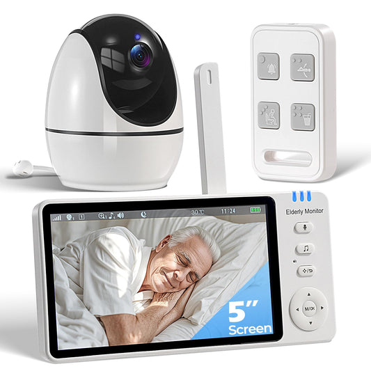 JEMXITG Elderly Monitor with Camera and Audio, Two-Way Talk Baby Monitors for Elderly Care, Call Button, Med Reminder Camera for Elderly Monitoring, for Seniors, Dementia Patients (No WiFi)