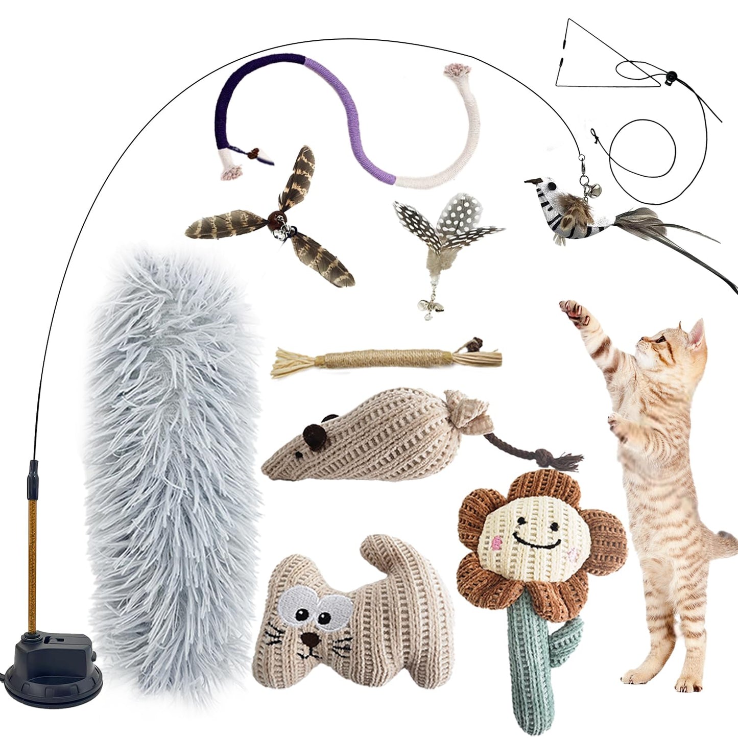 CUUOOT 7-in-1 Kitten Toys for Indoor Cats with Washable Adhesive Suction Cup, Hanging Interactive Cat Toys, Silvervine Stick and Sisal Chew Rope Catnip Teething Toy for Bored Kitten