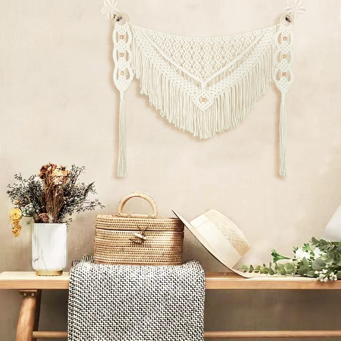 kiido Large Macrame Wall Hanging Boho Tapestry Curtain Fringe Woven Bohemian Wall Decor Home Decoration for Apartment Bedroom Living Room Gallery Baby Nursery-Blossom 35.4" W X 26" H