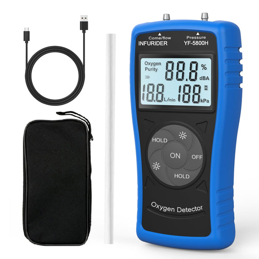 Gas Detector Oxygen Detector, YF-5800H Ultrasonic Oxygen Detector for Oxygen Concentration Pressure and Flow, Handheld Natural Gas Detector for PSA Oxygen Concentrator, Data Hold Gas Meter