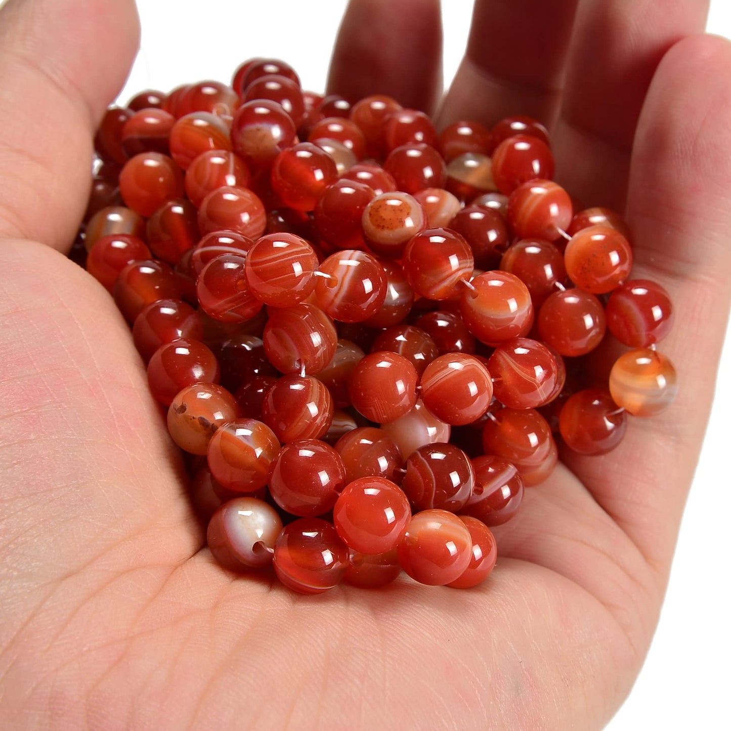 jodaying 10mm Red Stripe Agate Smooth Round Natural Gematone Loose Beads for Jewelry Making DIY Findings 1 Strand 15"