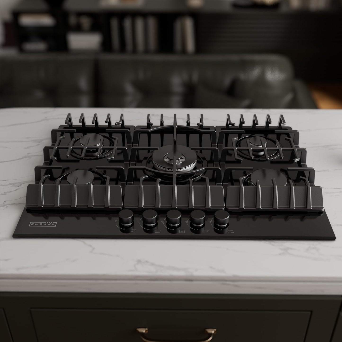 Empava 30 Inch Built-in Gas Cooktop with 5 Sealed SABAF Burners, Black Tempered Glass Surface, LPG/NG Convertible, Flame Failure Protection, Dishwasher Safe Grates