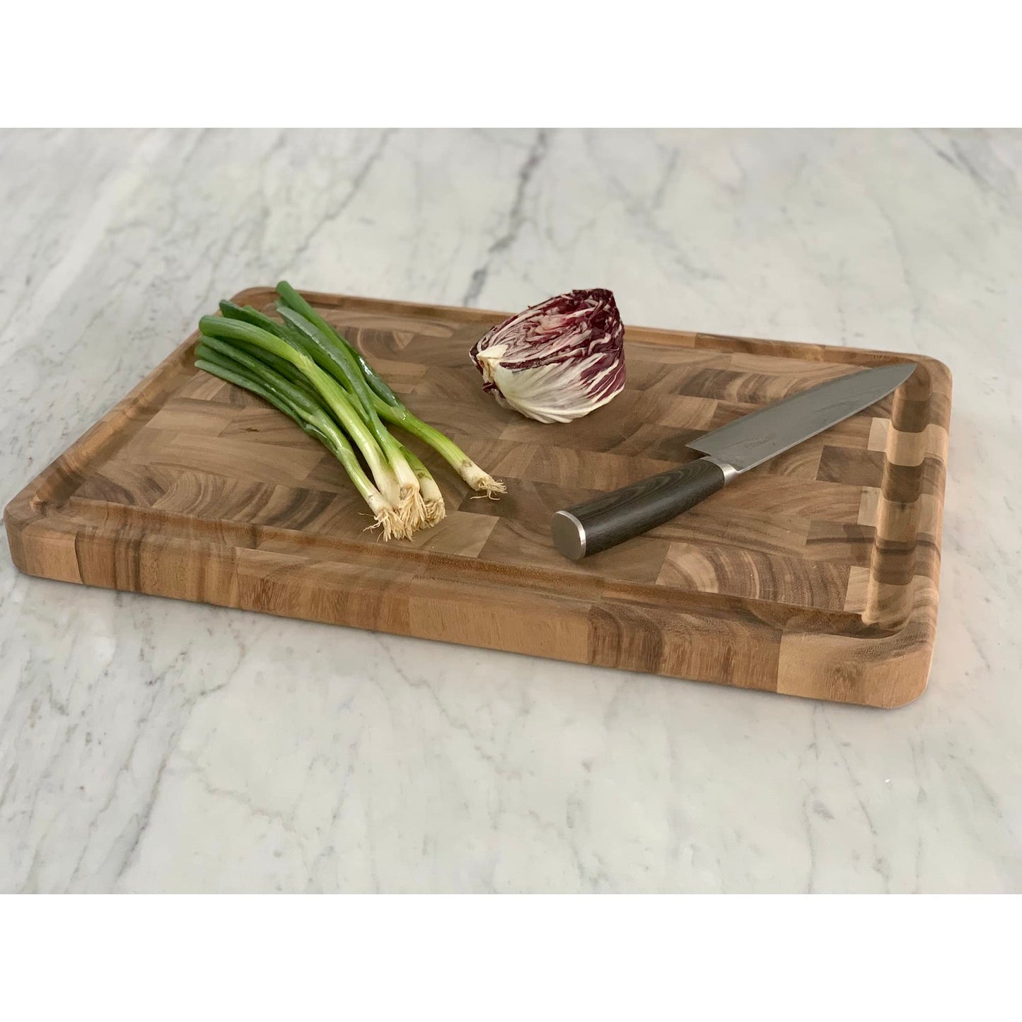 Ironwood Gourmet Large End Grain Prep Station and Large End Grain Prep Board With Juice Channel Set, Acacia Wood