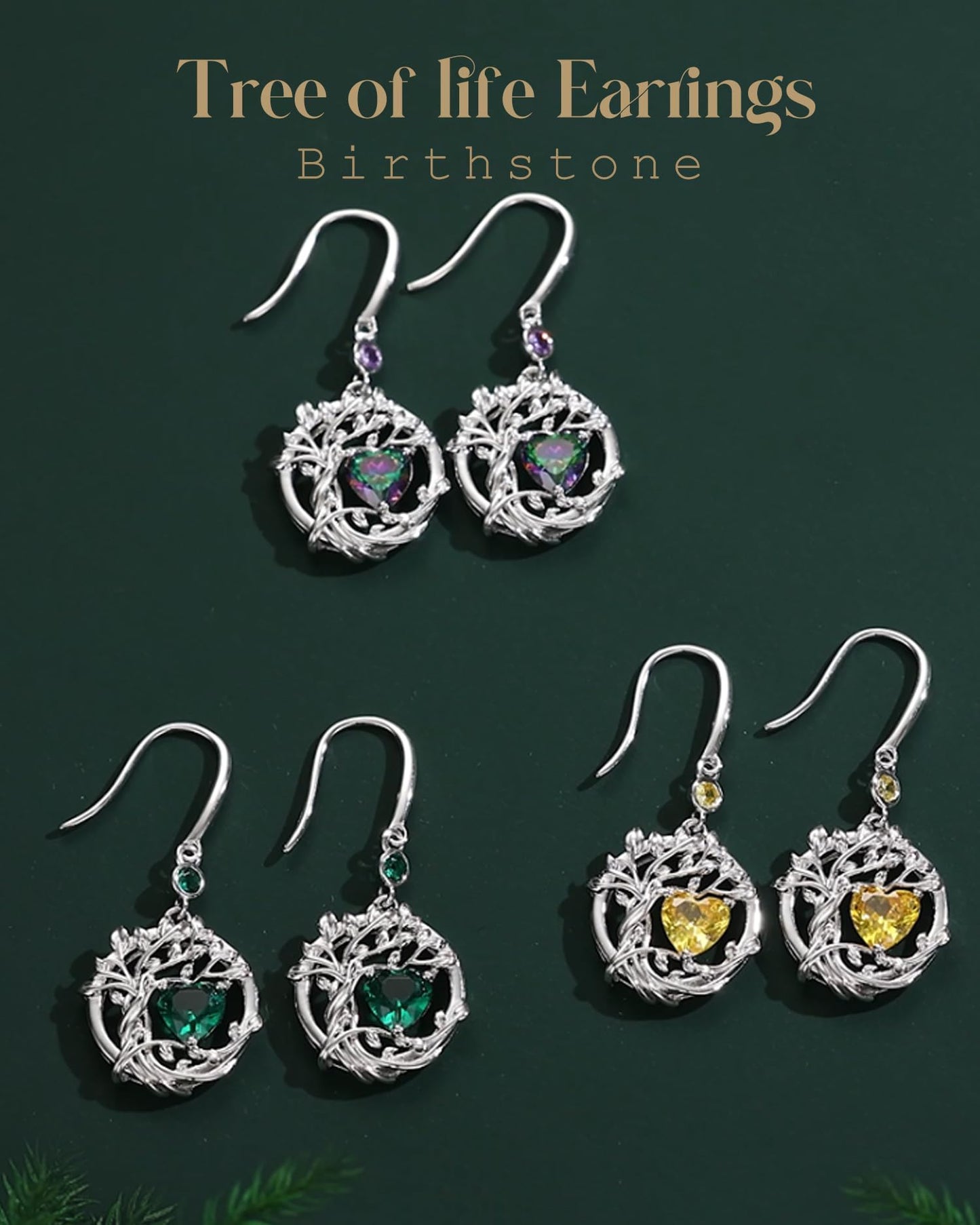 FANCIME Tree of Life Earrings 925 Sterling Silver Dainty Alexandrite Dangle Drop Gemstone Earring June Birthstone Fine Jewelry Birthday Graduation Mothers Day Gifts for Women Mom Her