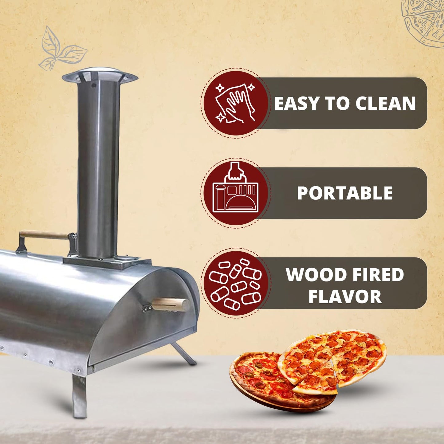 Pellethead Portable Pizza Oven Kit: Wood-Fired Outdoor Grill with Peel, Blower, Thermometer & Accessories, Stainless Steel, 13-Inch Stone Included