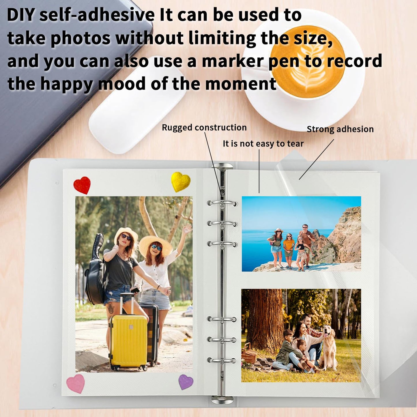 7x9 Inch 6-Ring Self Adhesive Photo Album with 30 Sheets/60 Pages, DIY Scrapbook Album with Decorative Stickers & Scraper Tool for Photos, Posters, Stamps