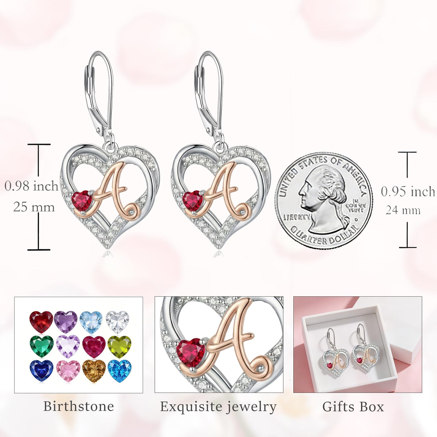ZPMMPZ Initial Birthstone Earrings Intial Letter Dangle Drop Earrings Birthstone Jewelry Gifts for Women A & August