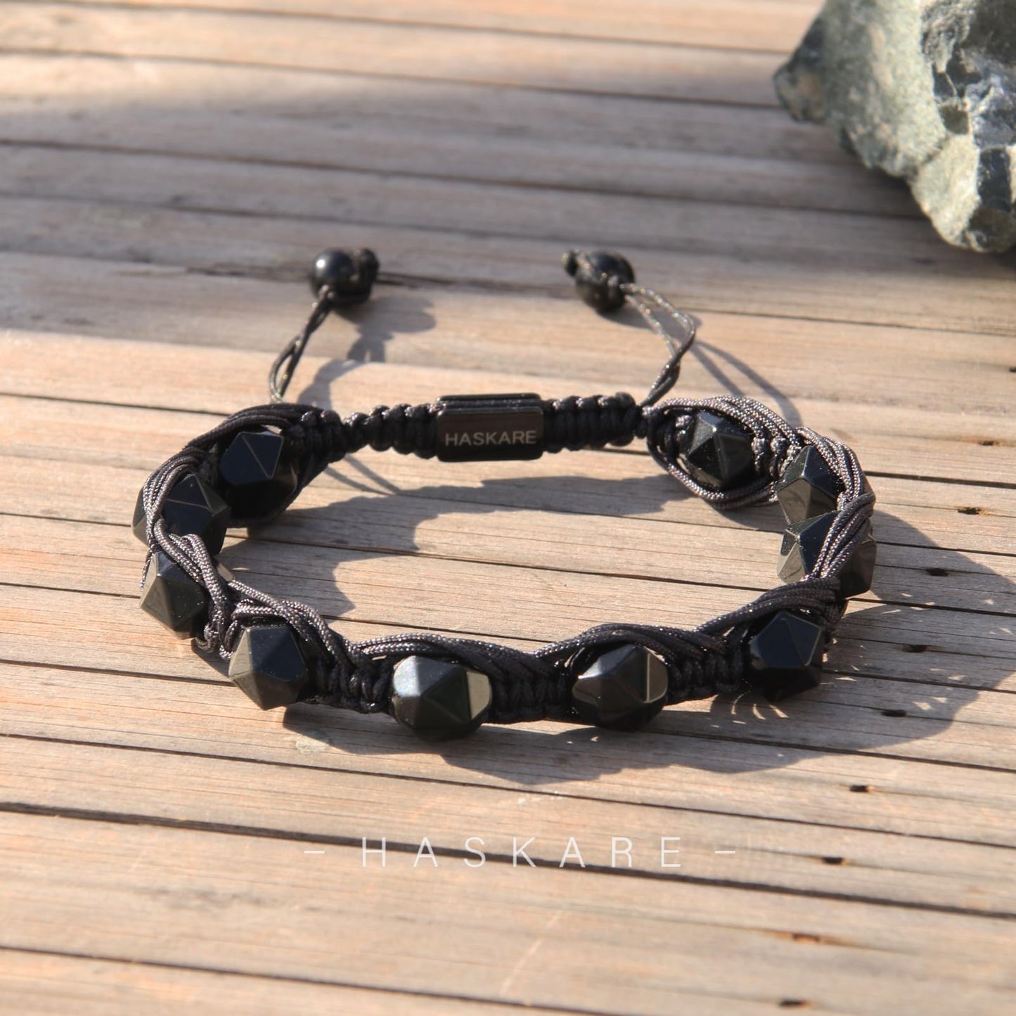 HASKARE Easter Gifts for Men Teens - Handmade Gift Protection Strength Natural Obsidian Beaded Bracelet for Dad Son Husband Brother Boyfriend