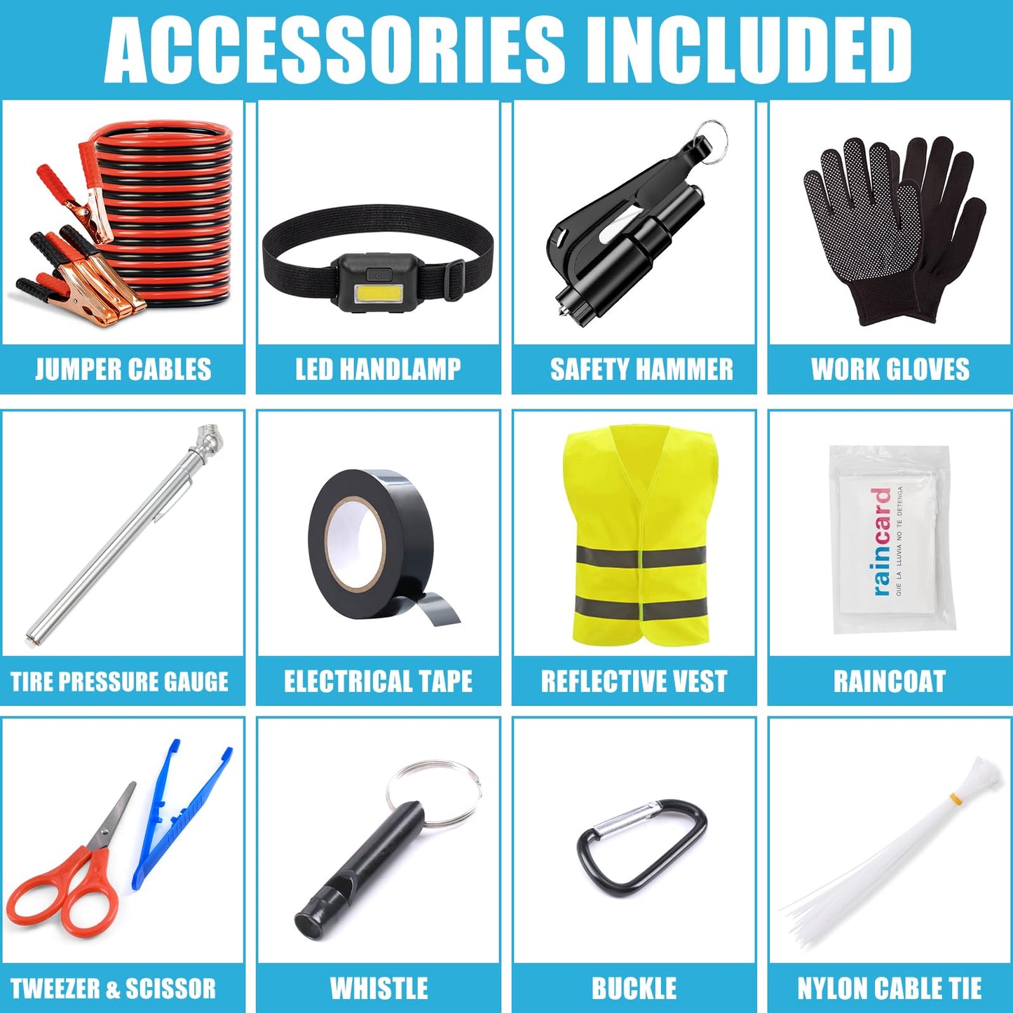 AUTODECO Car Roadside Emergency Kit, Portable Car Safety Kit Car Kits for Emergency, Black
