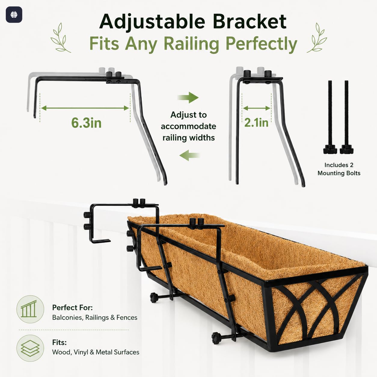 Y&M 4pcs 24 Inch Planter, Metal Window Boxes with Coco Liner, Indoor Outdoor Hanging Flower Planter for Garden, Lawn, Balcony, Porch, Fence, Patio Rail