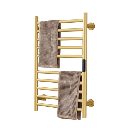 DUDYP Gold Heated Towel Warmer Radiator Bathroom Accessories, Built-in Timer Temperature Control 10 Bars Electric Heated Towel Racks for Bathroom, Stainless Steel Towel Warmer Drying Rack, (Hardwired)