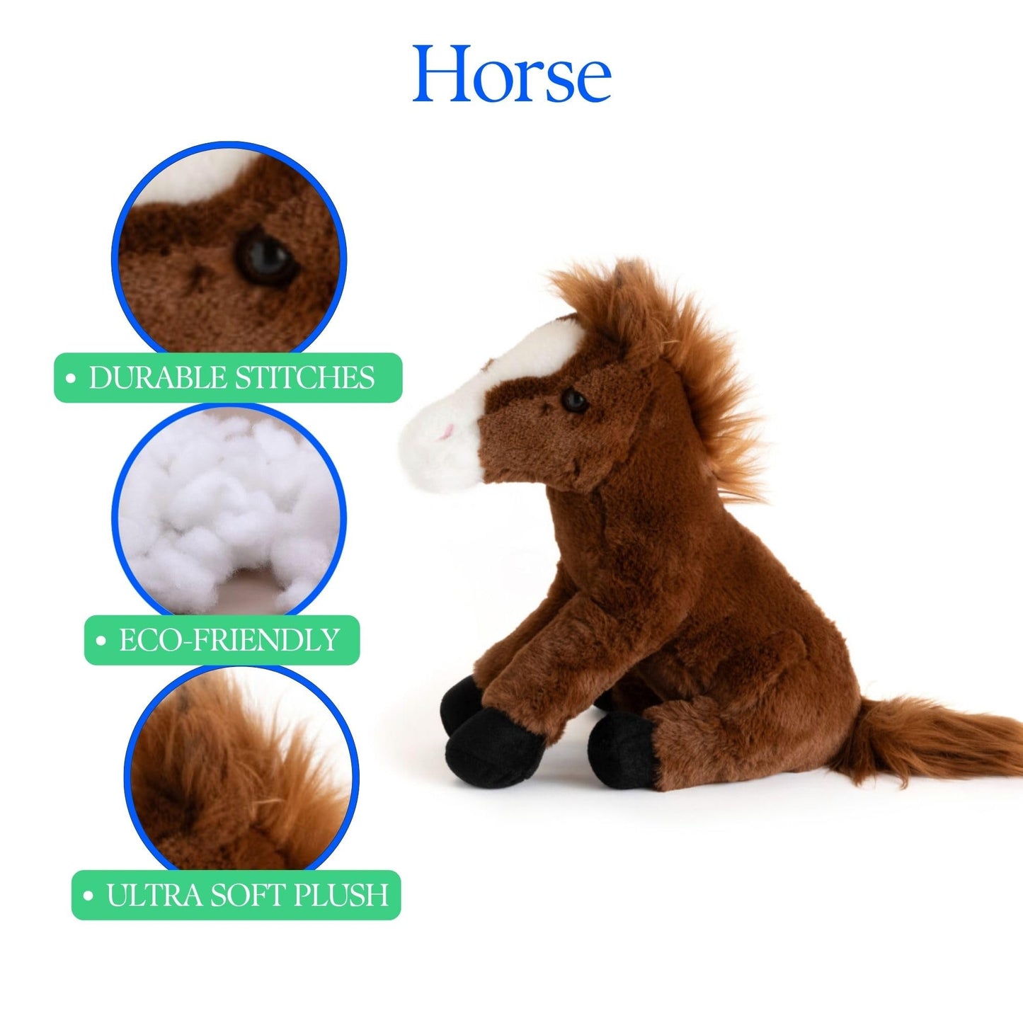 The Petting Zoo Horse Stuffed Animal Plushie, Gifts for Kids, Wild Onez Farm Animals, Horse Plush Toy 12 inches