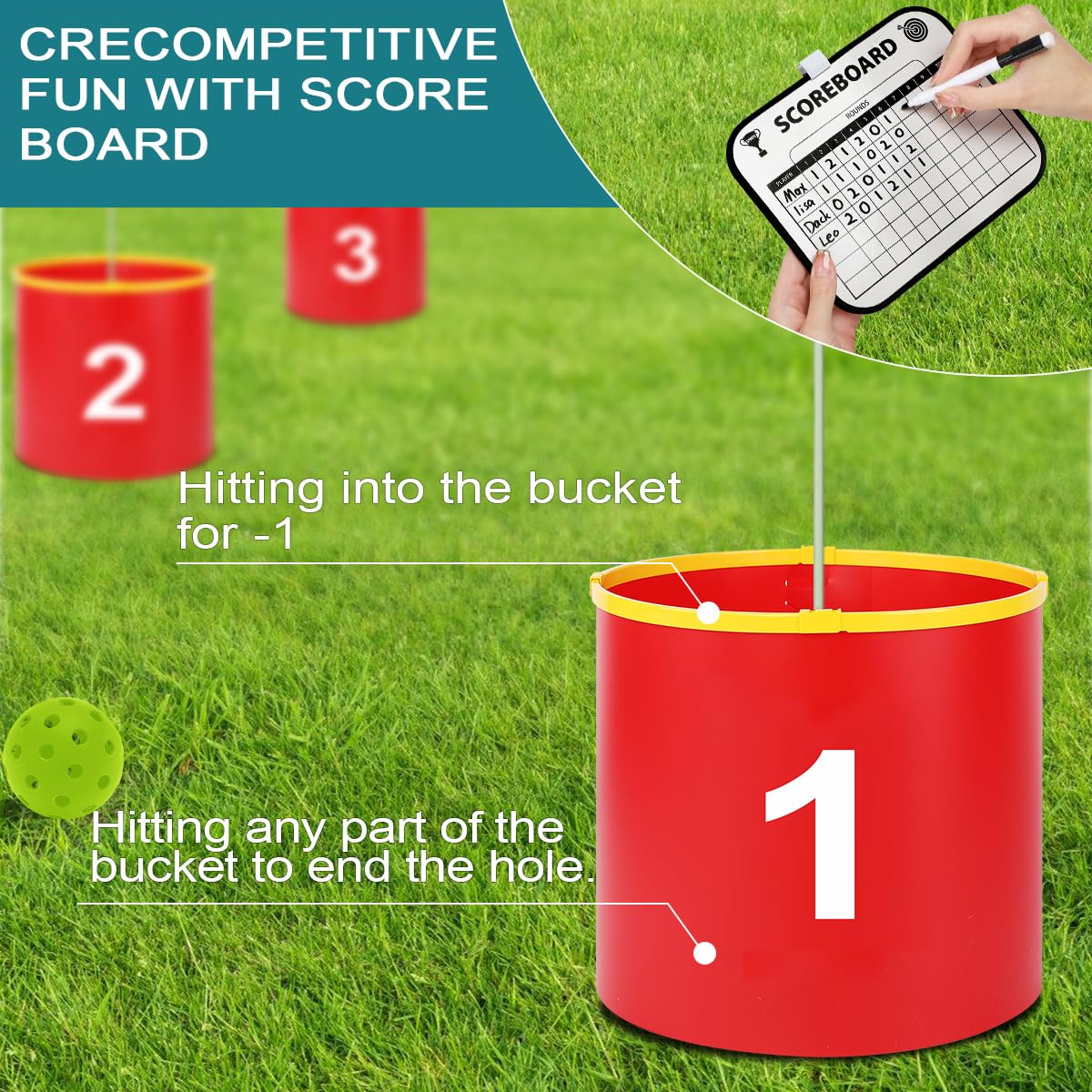 Golf Yard Bucket Games, 6 Holes Golf Practice Game with Flag, Indoor Outdoor Golf Chipping Game for Park, Beach, Backyard, Lawn