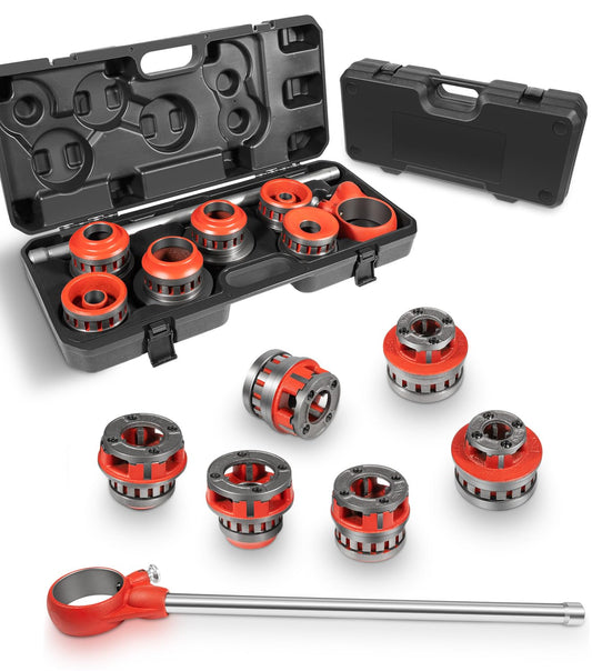 36475 12-R Manual Exposed Ratchet Pipe Threader Kit with 6 Dies, 1/2'' - 2'' NPT Ratcheting Pipe Threading Tool for 1/8" to 2" Plumbing Installation and Repair with Storage Case