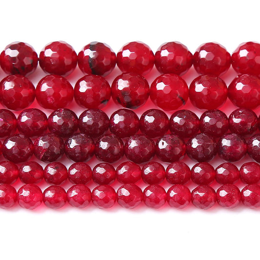 36pcs 10mm Faceted Red Jade Gemstone Beads Natural Stone Round Loose Spacer Beads for Jewelry Making DIY Bracelet Necklace 1 Strand 15inch