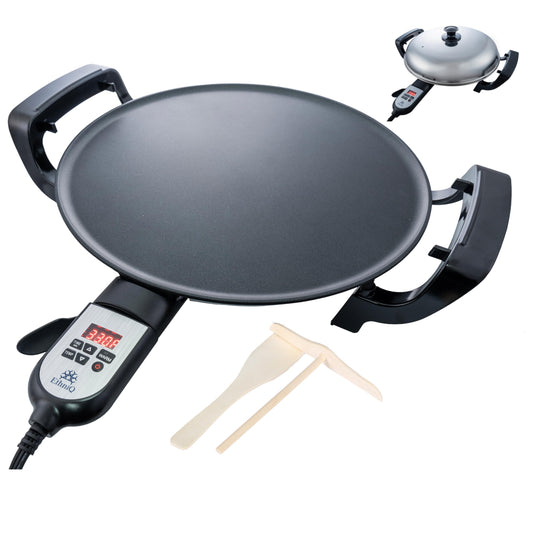 Ethniq 16" Electric Griddle for Ethiopian Injera, Somalian Anjero, Crepe, Lefse, Mogogo, Mitad, Pancake Teff Maker - Adjustable Digital Heat Control - Non-Stick Surface - Even Heat Distribution