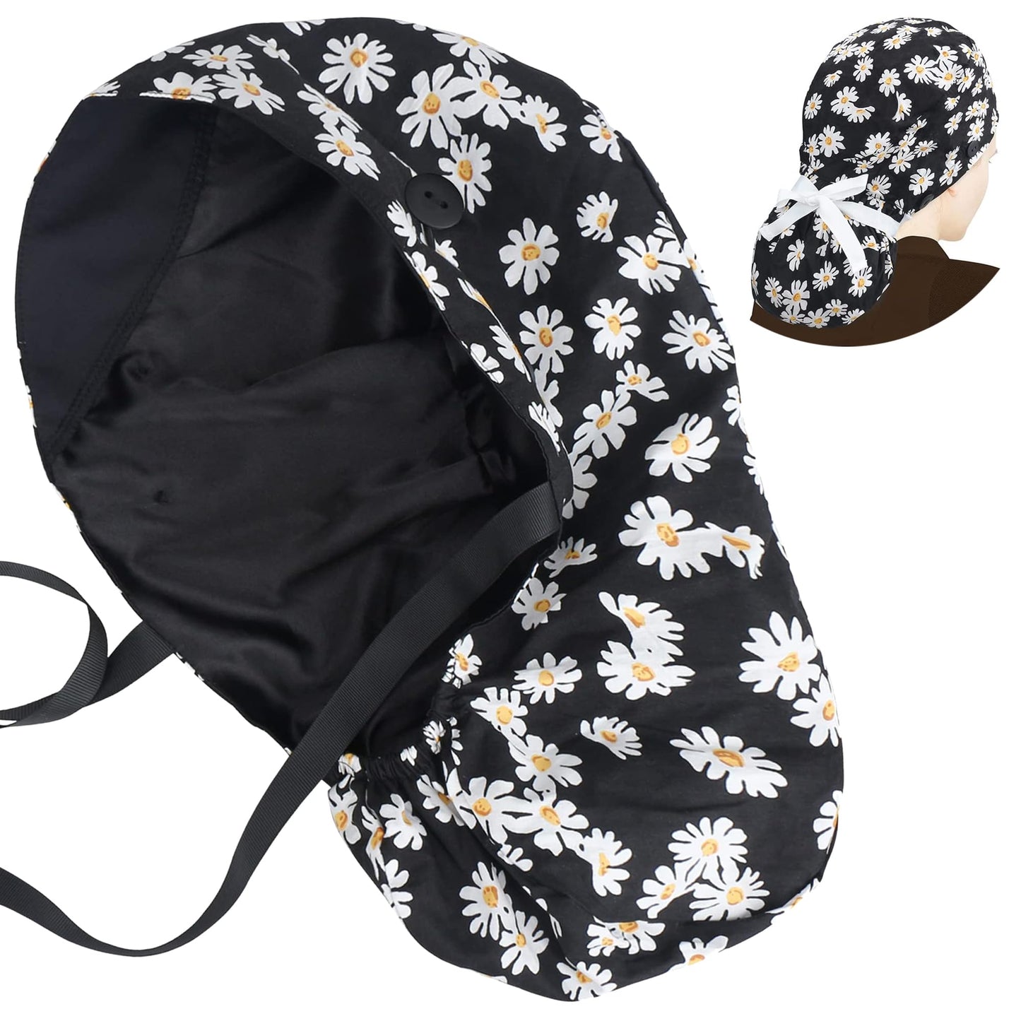 ABAMERICA Ponytail Scrub Caps for Women Surgical Caps Nurse Hat with Functional Ponytail Holder for Long Hair, Single or Satin-Lined