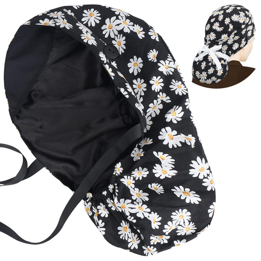 ABAMERICA Ponytail Scrub Caps for Women Surgical Caps Nurse Hat with Functional Ponytail Holder for Long Hair, Single or Satin-Lined