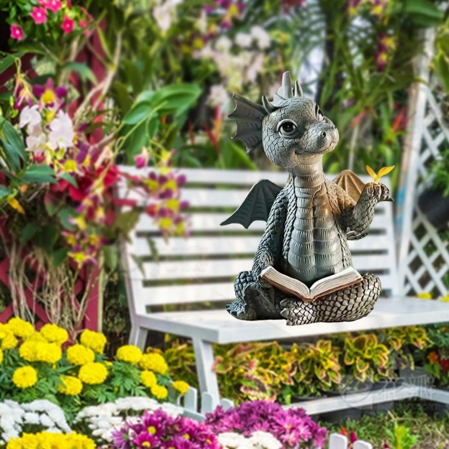 YWHWXB Garden Dragon Resin Sculpture,Lovely Outdoor Sculpture Ornaments,Garden Dragon Decor Statue for Home Patio Courtyard Lawn Decoration