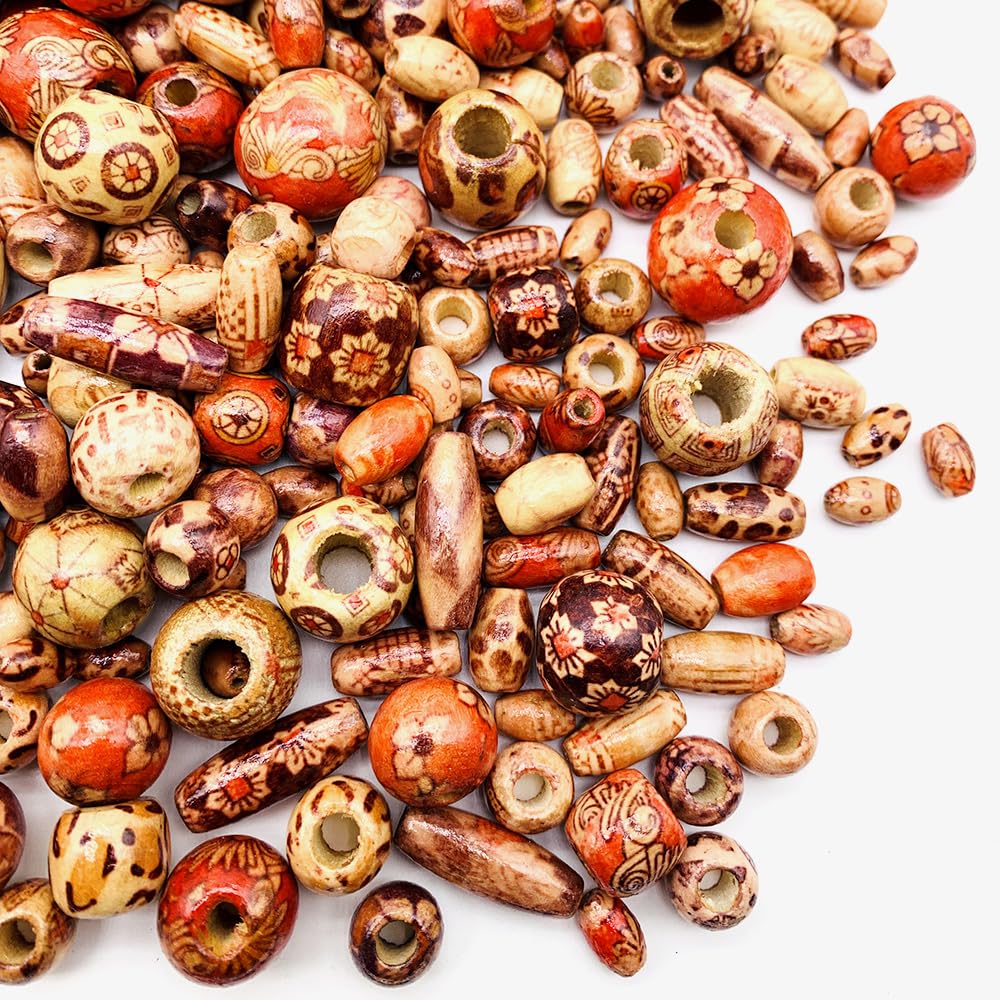 700Pcs European Loose Beads Painted Assorted African Beads Macrame Supplies Craft Jewelry Wood Beads for Jewelry Making DIY Bracelet Necklace Hair Crafts