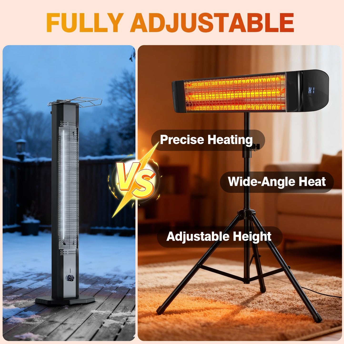 Paraheeter Electric Outdoor Heater, Infrared Patio Heater for Outdoor/Indoor Use, Wall Mounted/Ceiling/Tripod Infrared Heater Outdoor, 1500W Electric Patio Heater, CSA certificate.