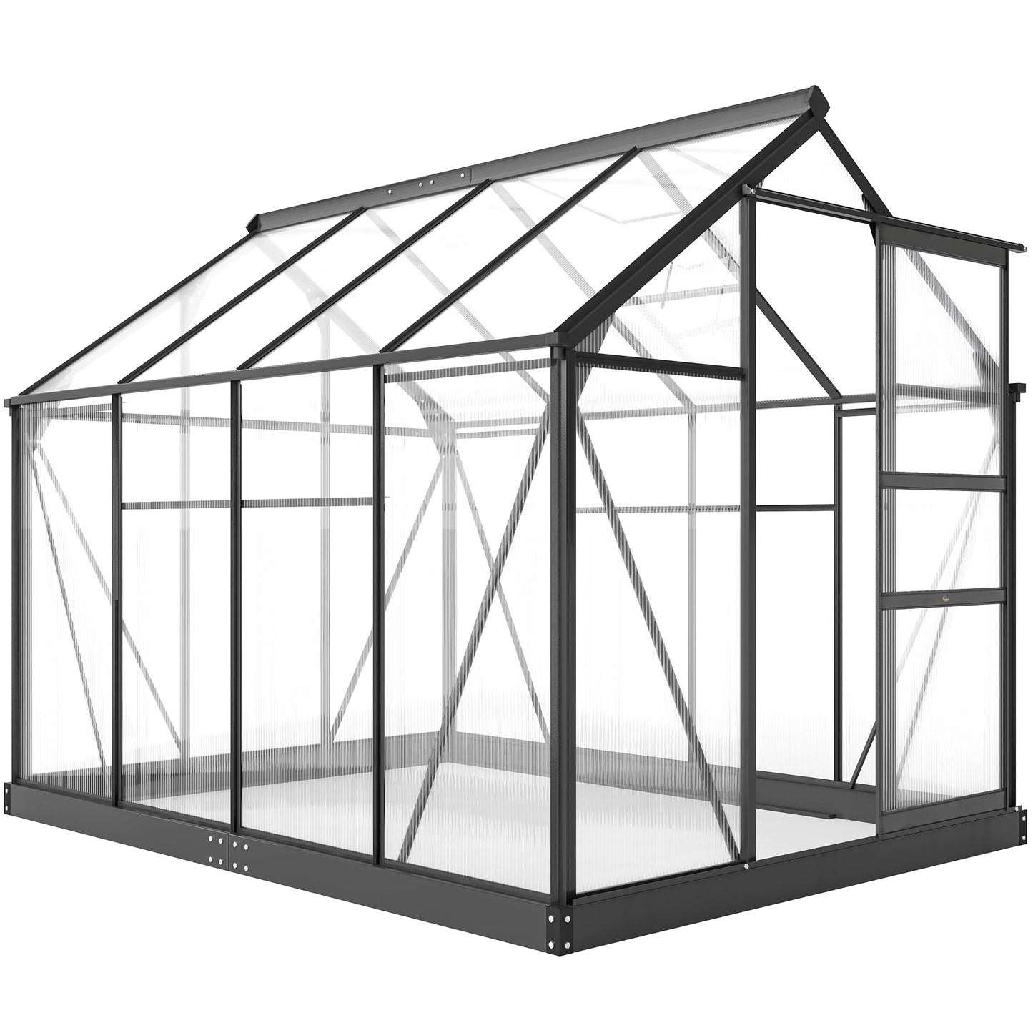 Outsunny 6' x 8' Greenhouse for Outdoors, Polycarbonate Greenhouse with Rain Gutter and Roof Vent, Aluminum Walk-in Green Houses for Outside for Patio Backyard Garden, Gray