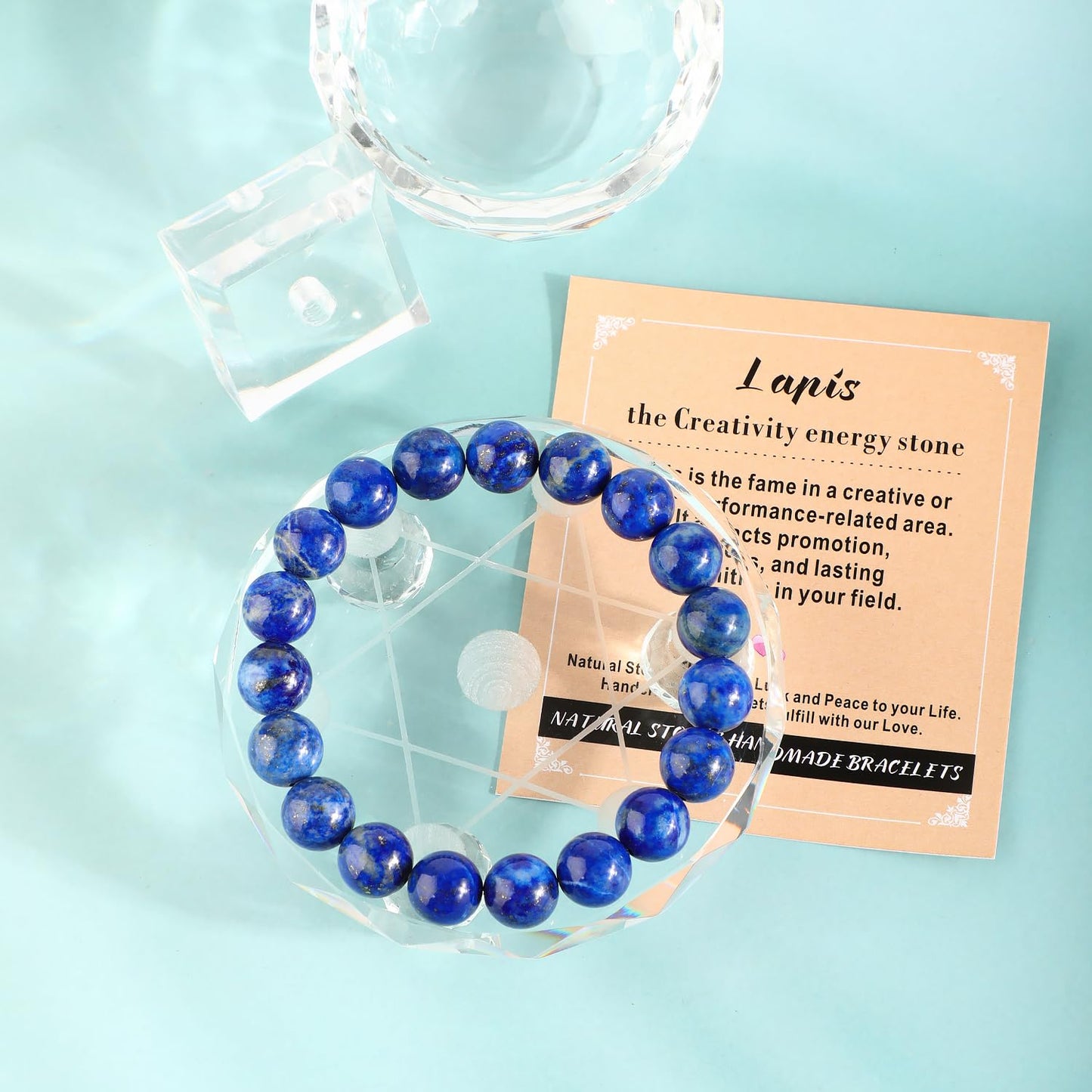 AD Beads 8mm Handmade Lapis Elastic Bracelet – Natural Gemstone for Profession Success – Meditation, Yoga, Healing and Energy Gift for Men Women
