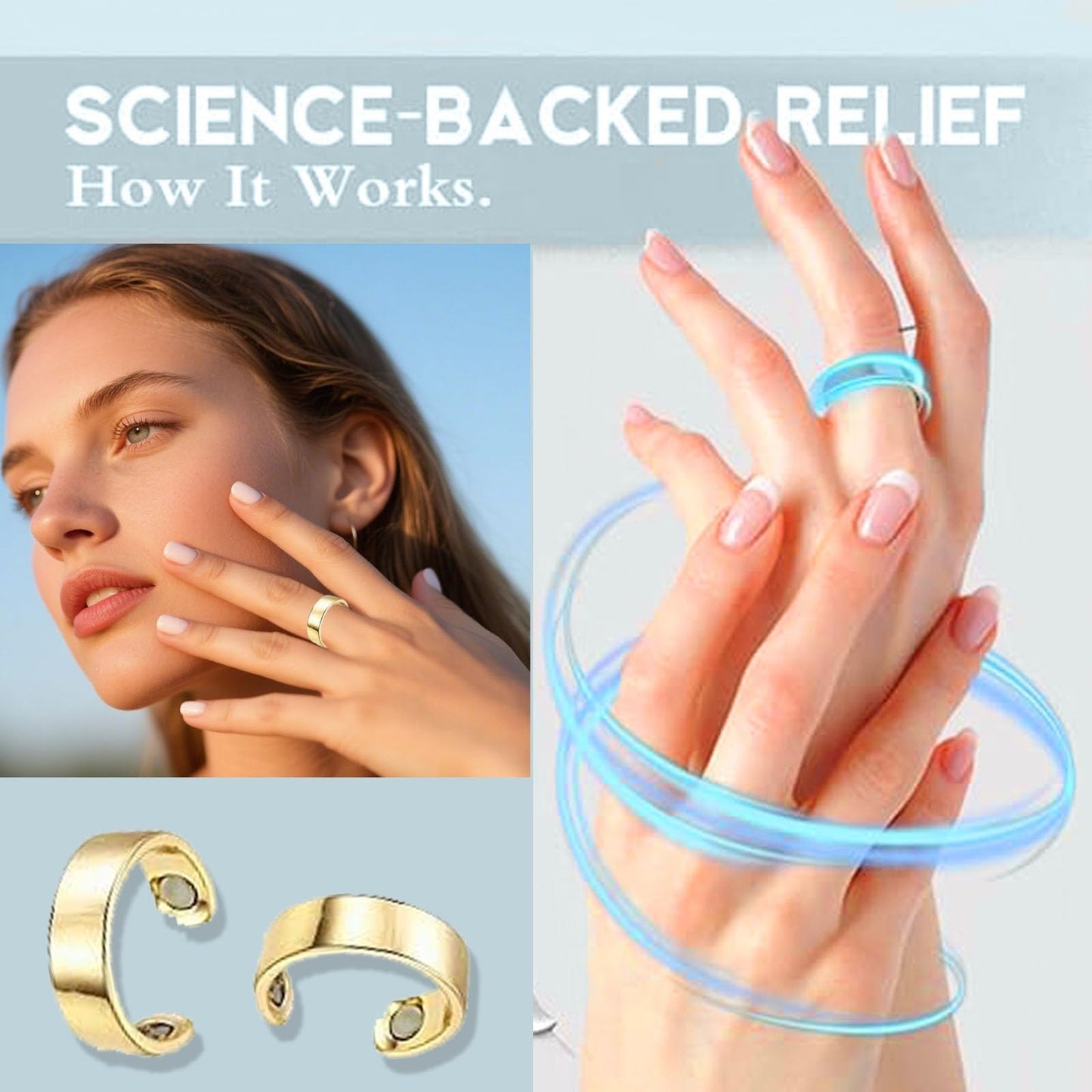 ZCVFA Stainless Steel Auvulis Migraine Rings Magtherapy Lymphatic Drainage Rings Lymph Nodes Acupuncture Therapy Anti Snoring Ring Migraine Relief Health Jewelry for Men and Women（Rose Gold）