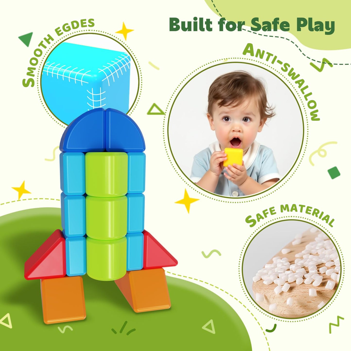 Pairez Toys Magnetic Building Blocks, Large Magnetic Blocks for Kids Ages 1-3, 3D Geometric Shapes Stacking Blocks Set, Montessori Sensory Toys for Toddlers, Boys & Girls (12pcs)